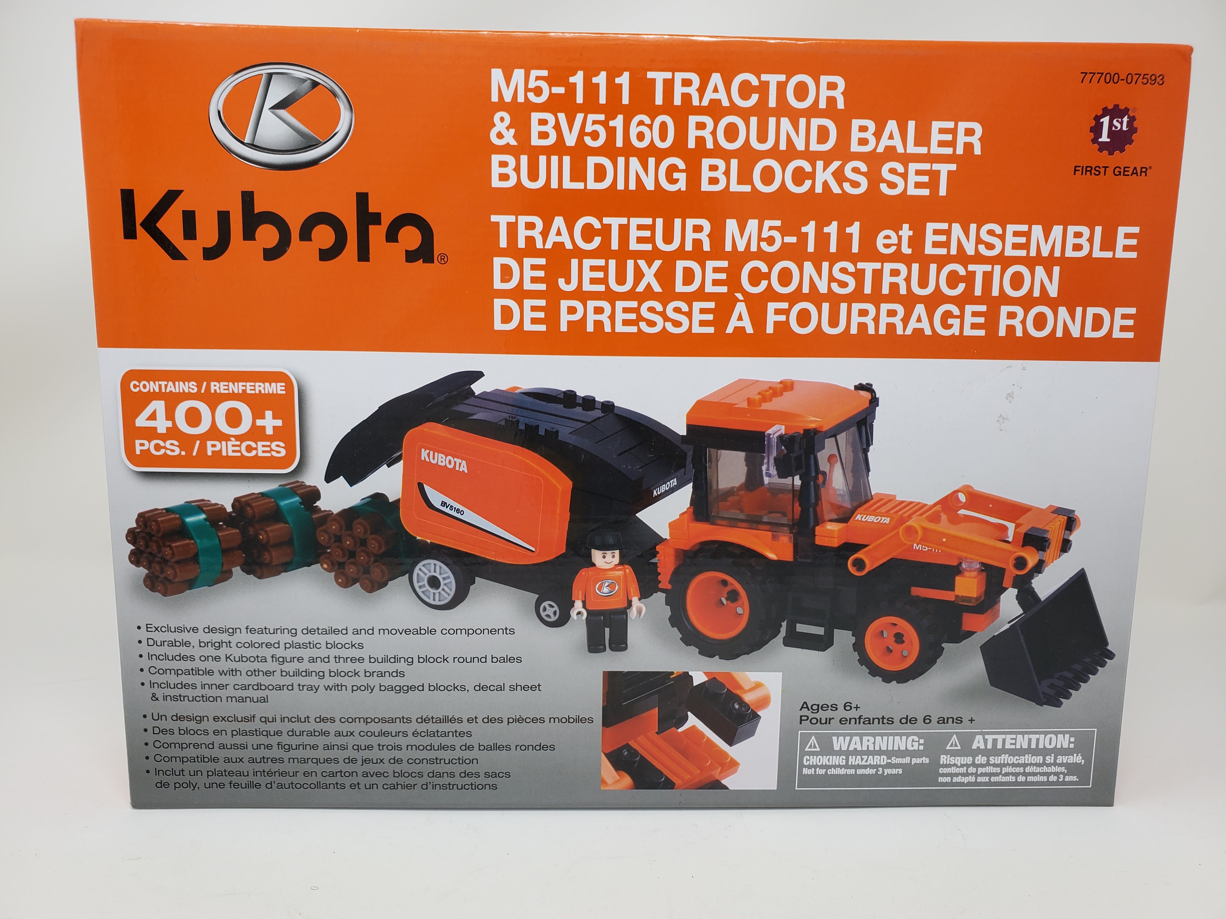 M5-111 Tractor & BV5160 Baler with Three Building Block Round Bales Set