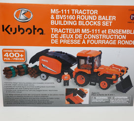 M5-111 Tractor & BV5160 Baler with Three Building Block Round Bales Set